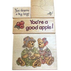 The Boyds Collection Rubber Stamps Set Of 4 - Good Apple & Afternoon Tea Designs